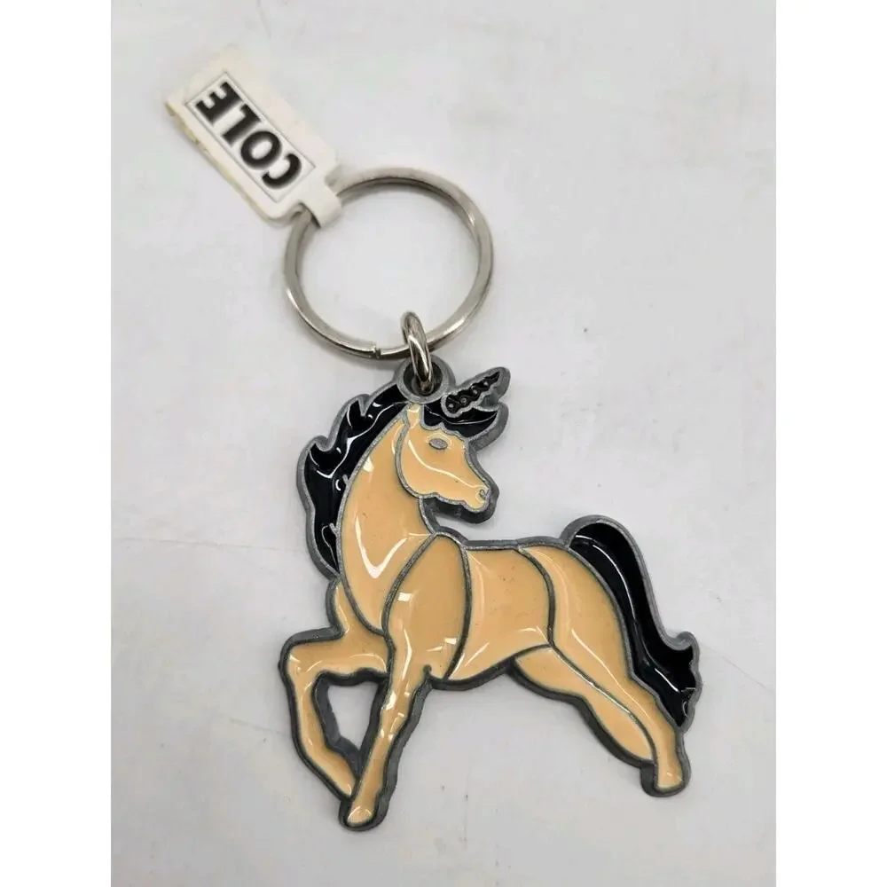 NOS Vintage 80s Unicorn Key Ring Key Chain Stained Glass Style New Old Stock